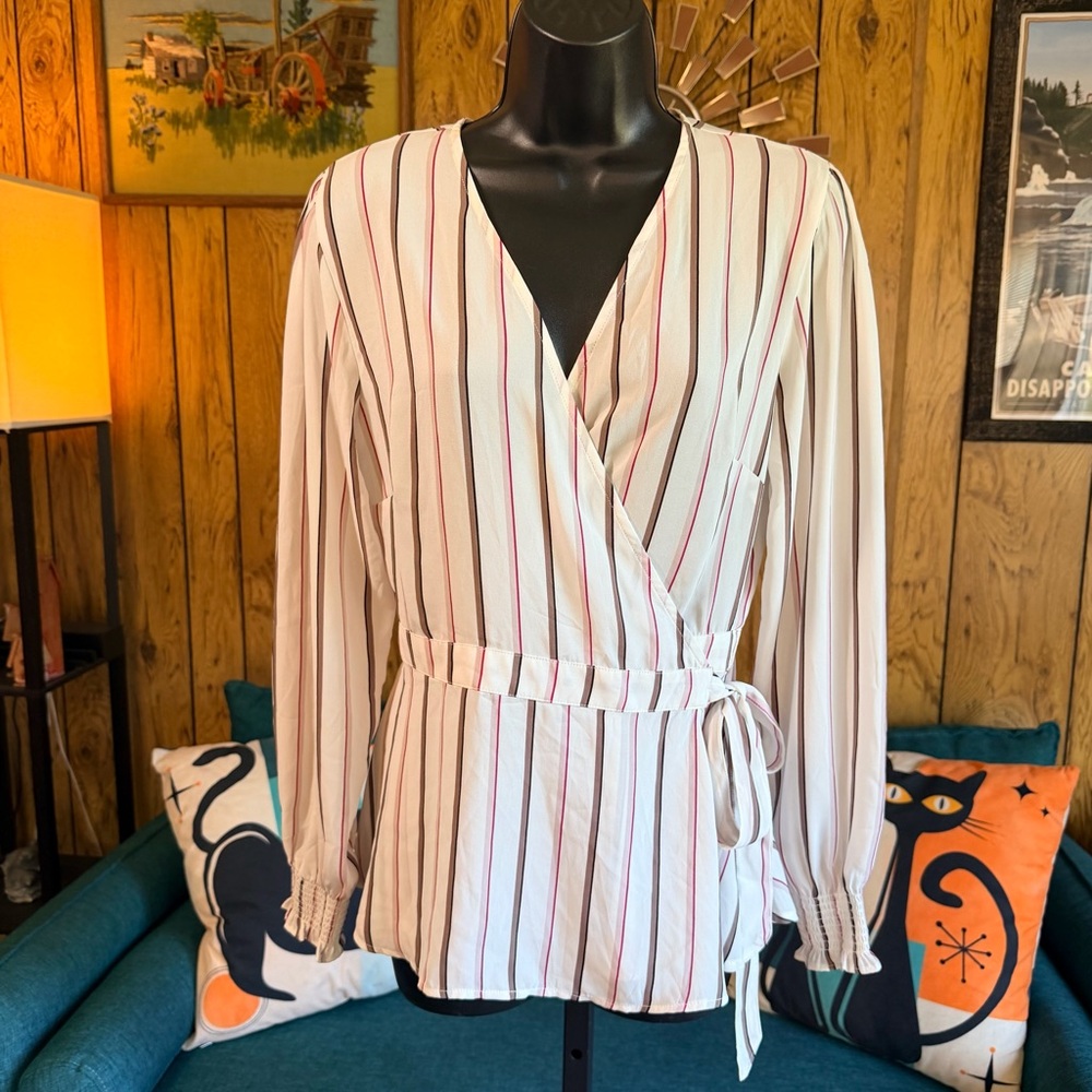 Ann Taylor Lightweight Striped Wrap V-Neck Blouse